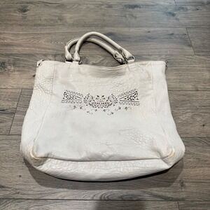 Gianni Notaro Genuine Leather Tote Bag Cream Bow Detail‎ Made in Italy